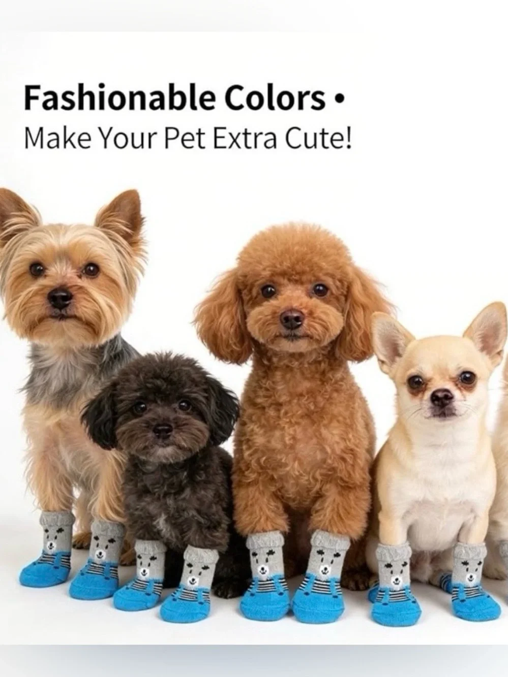 💞 New Size Small Blue & Gray Puppy Dog Non-Skid Grippy Socks